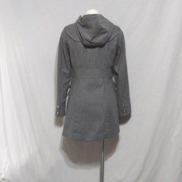 Steve Madden Wool Blend Zipped up Gray Trench Coat With Hoodie Small - Picture 7 of 10